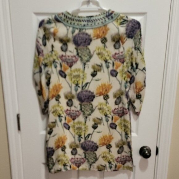 Tolani Floral Boho Tunic Top Womens Size Small Tassel Tie V Neck Sheer India - Picture 7 of 12